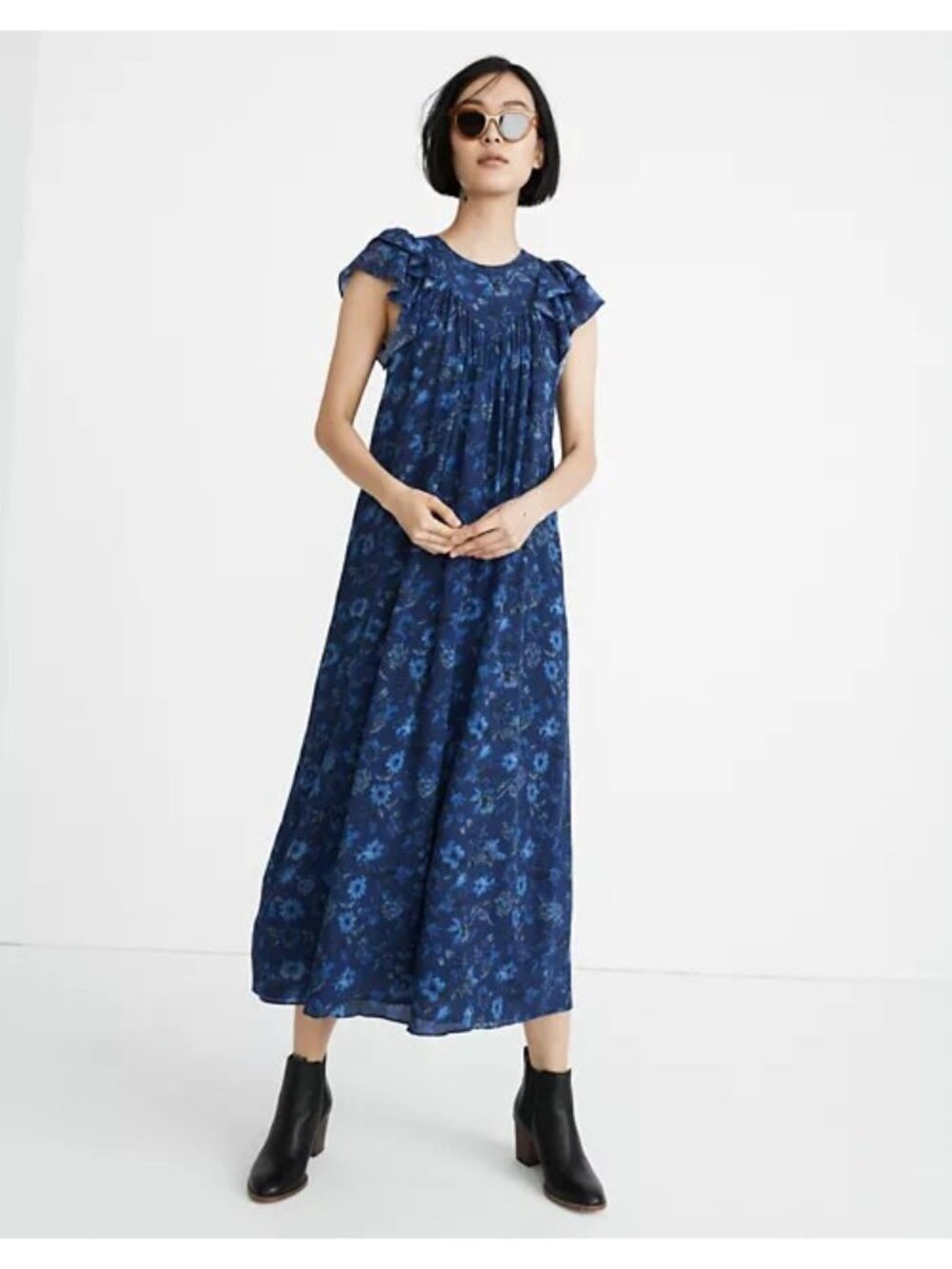 Warm NY Madewell Silk Kiss Maxi Dress Blue floral gorgeous sz 1 - Picture 1 of 8